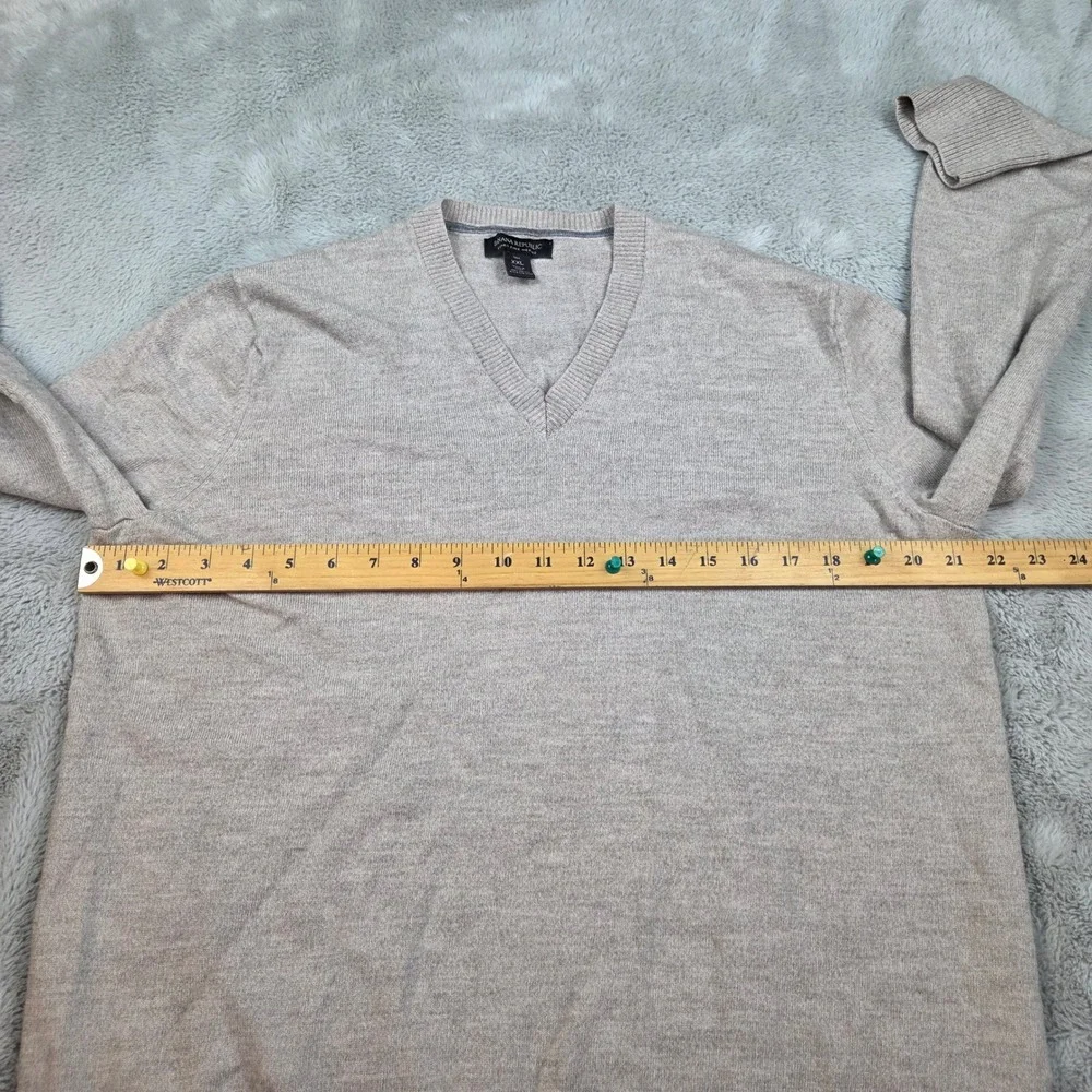 Banana Republic Wool Sweater Men XXLT V-Neck Merino Knit Oatmeal Heather Gray 80